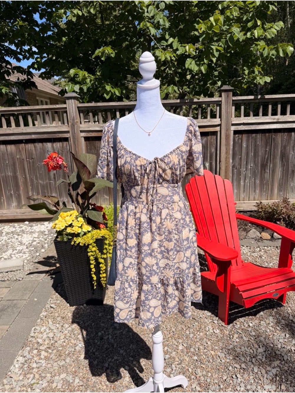Dynamite Beige and Purple Floral Tie-Front Mini Dress
